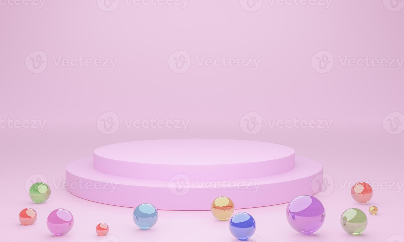 Mock-up Display Product Podium, 3D rendering. Abstract scene background. Cylinder podium on pink background. Product presentation, mock up, show cosmetic product, Podium, stage pedestal or platform photo