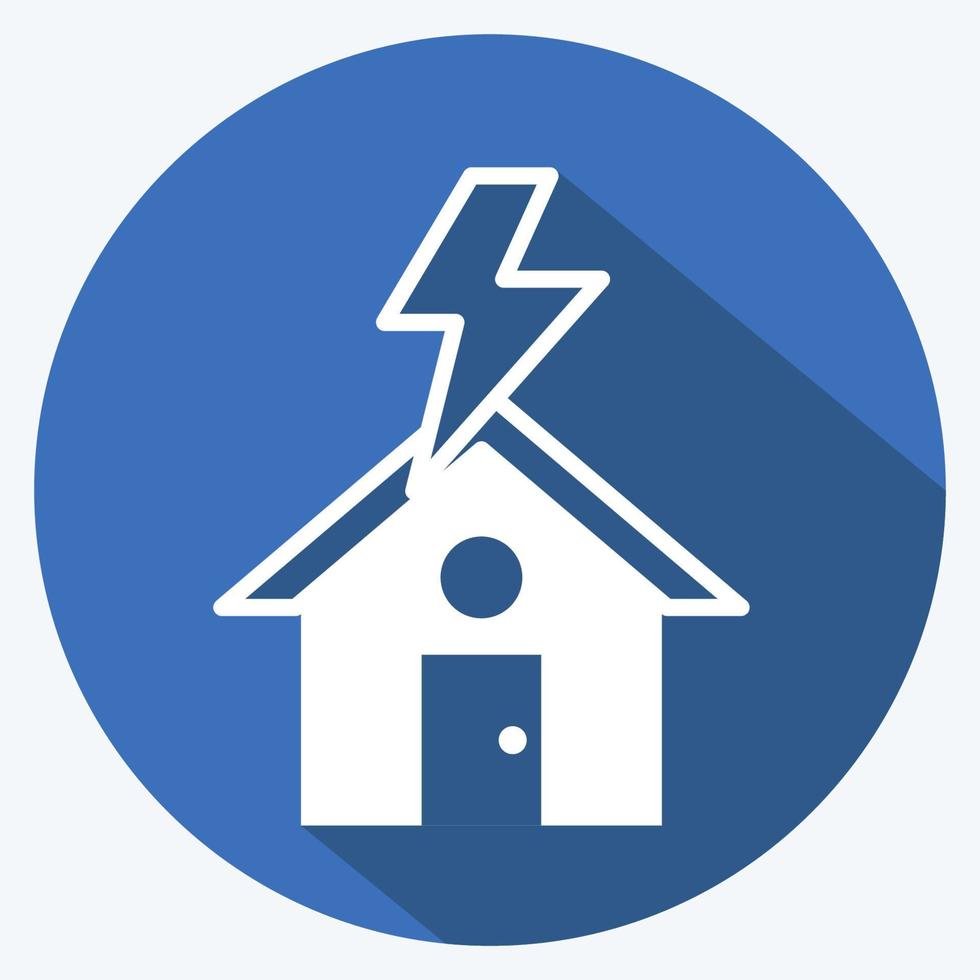 Icon Lightning Striking House. suitable for disasters symbol. long shadow style. simple design editable. design template vector. simple symbol illustration vector