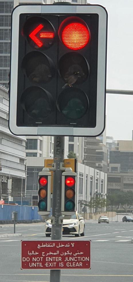 Closeup of Red Traffic Light in the city. photo