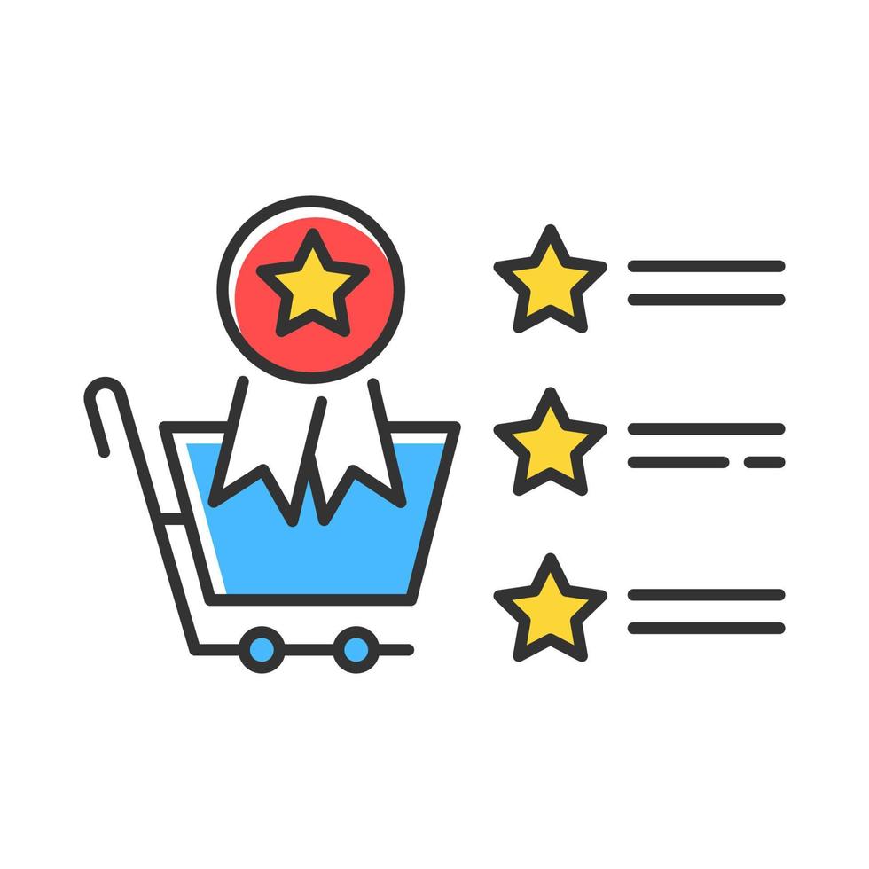 Best seller list color icon. Star rating store review. Best customer service. Featured products. Win for buyer. Sales increase strategy. Online shop ranking. Isolated vector illustration