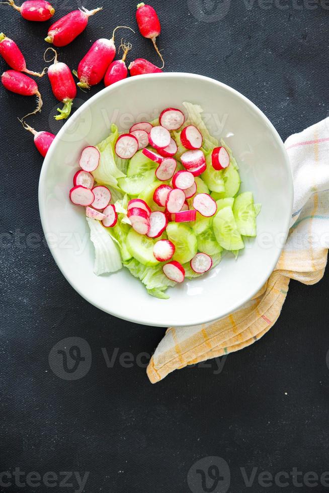 salad radish vegetable  cucumber, lettuce leaf fresh healthy meal food snack on the table copy space photo