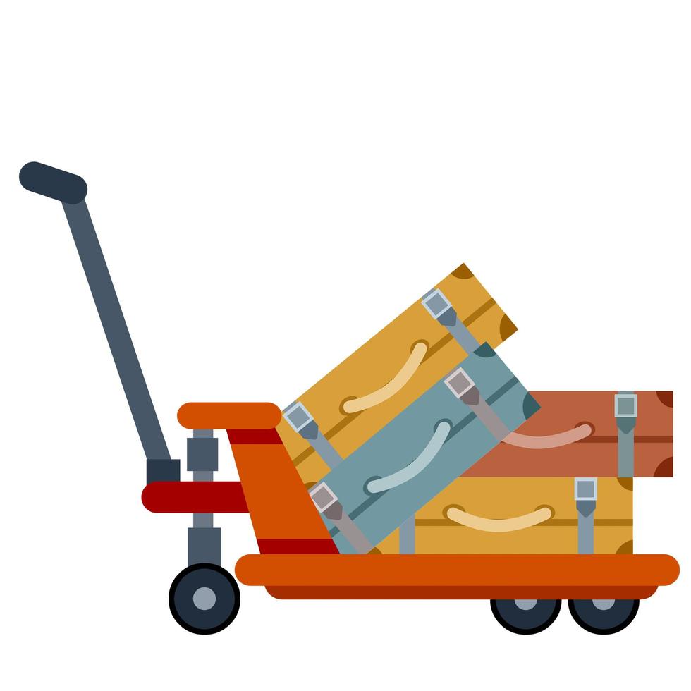 Platform trolley and Handcart with Luggage and suitcase. vector