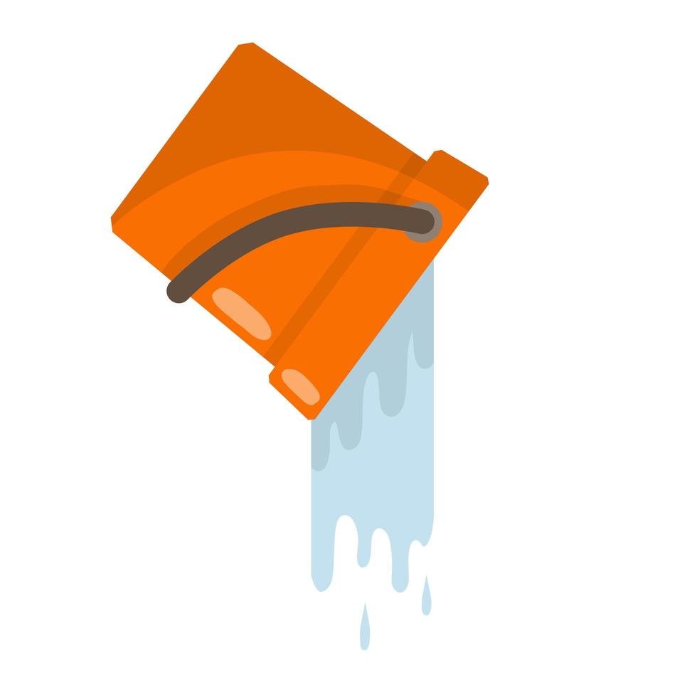 Orange bucket of water. Splash and splatter. Liquid pours out vector