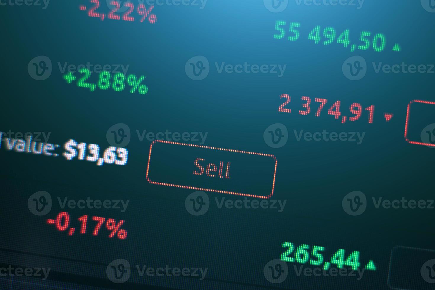 sell button on the background of exchange charts of currencies, crypto exchange photo