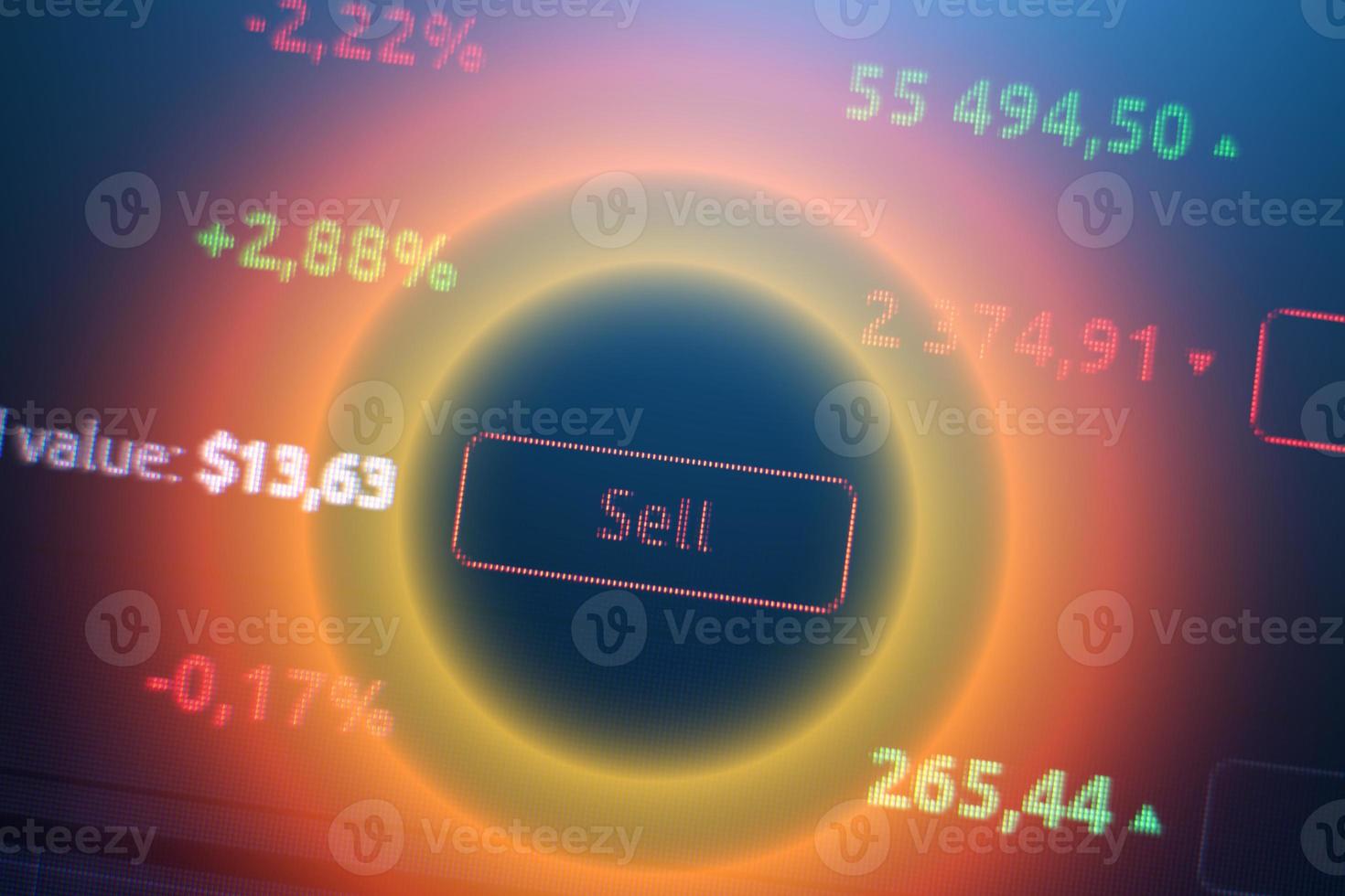 sell button on the background of exchange charts of currencies, crypto exchange photo