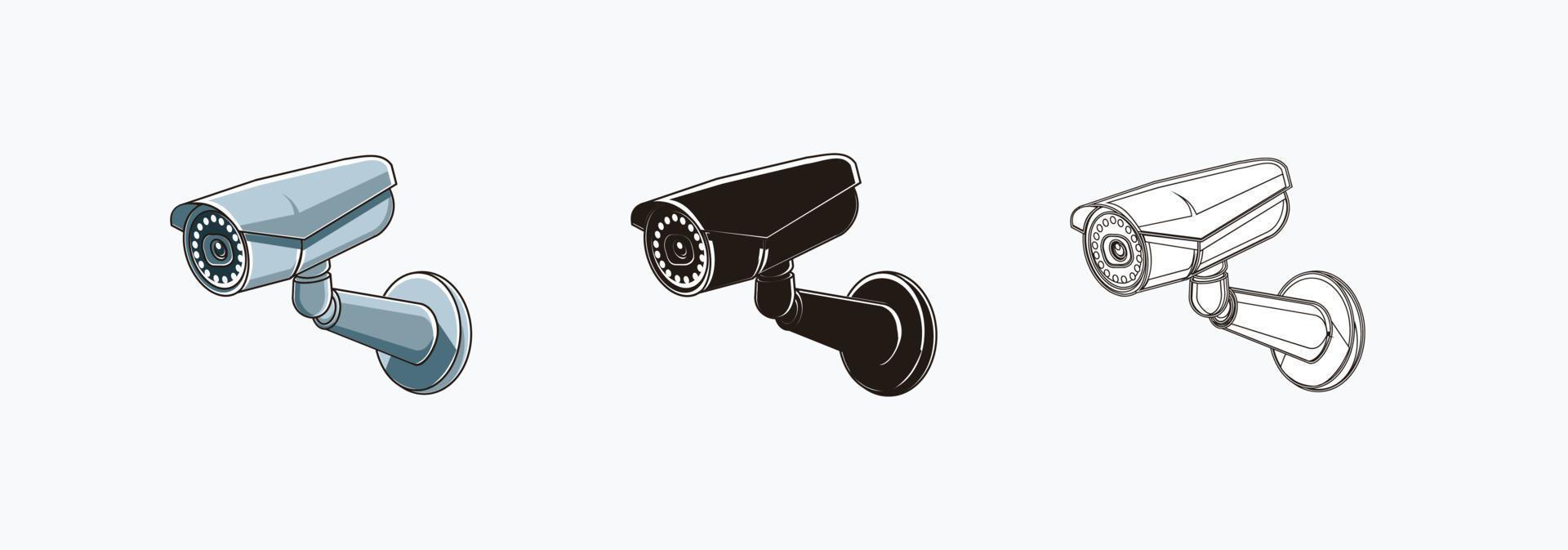 conjunto de iconos de cámara cctv. vigilancia cctv - color, silueta, ilustraciones de vectores de iconos de línea aisladas en blanco