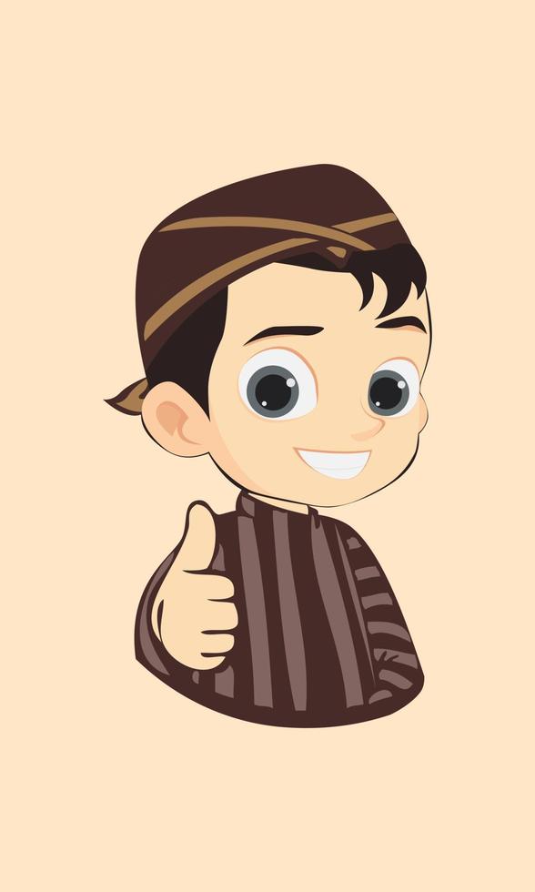 Javanese Face, javanese boy face cartoon, Javanese Face vector, Javanese boy thumbs up vector