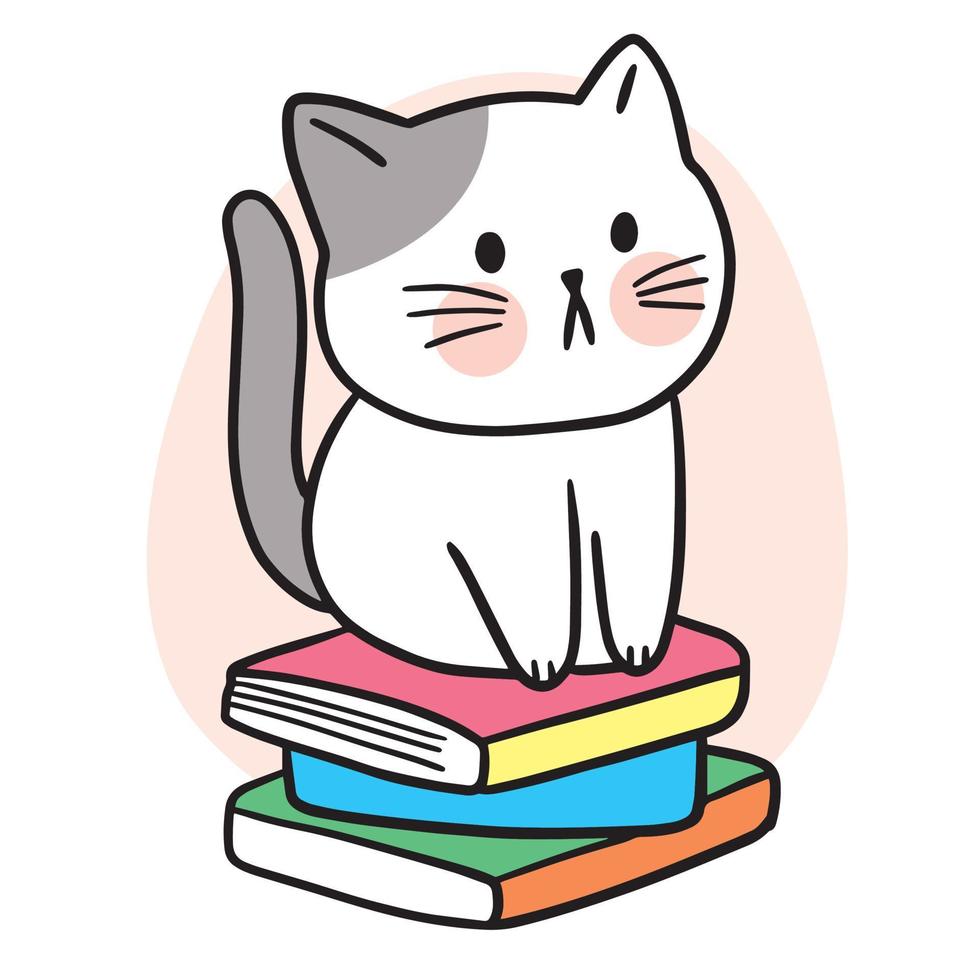 gato lindo de dibujos animados en el vector de libros.