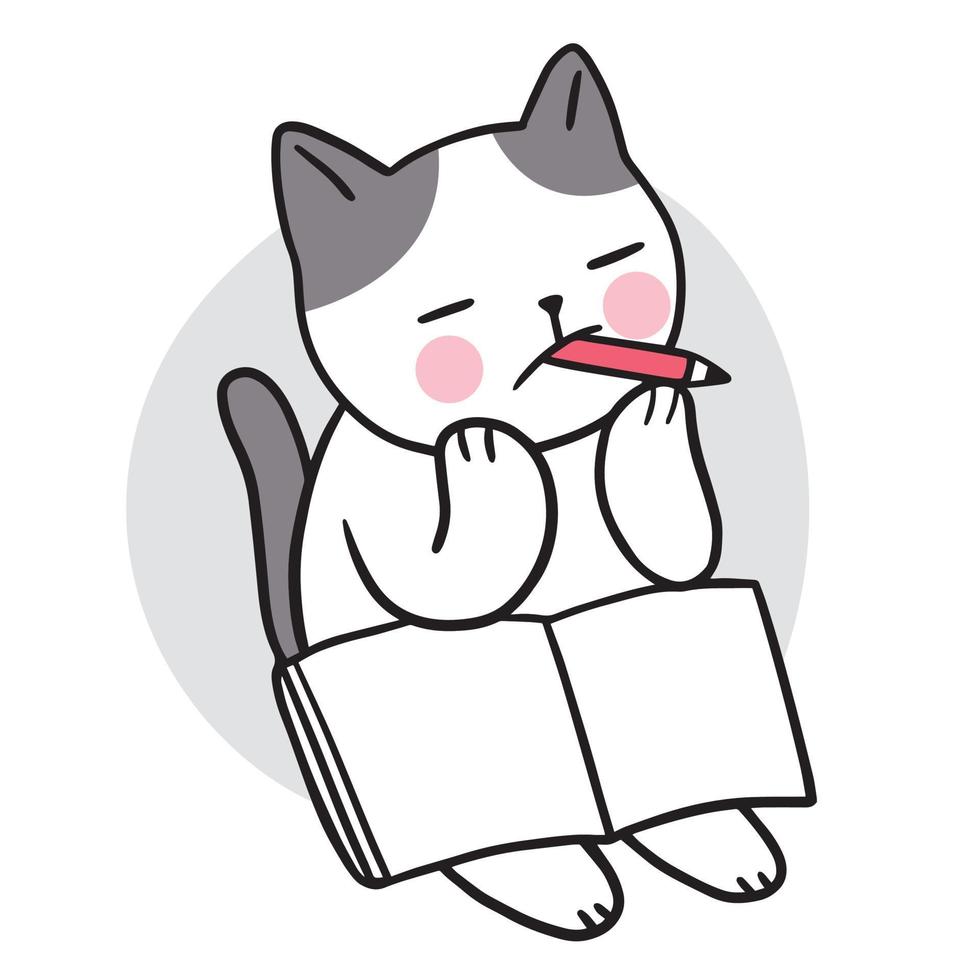 Cartoon cute cat writing vector. vector