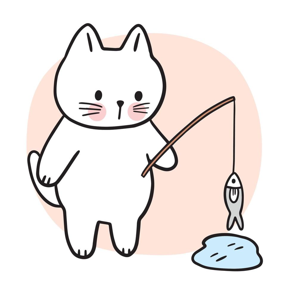 vector de pesca de gato lindo de dibujos animados.