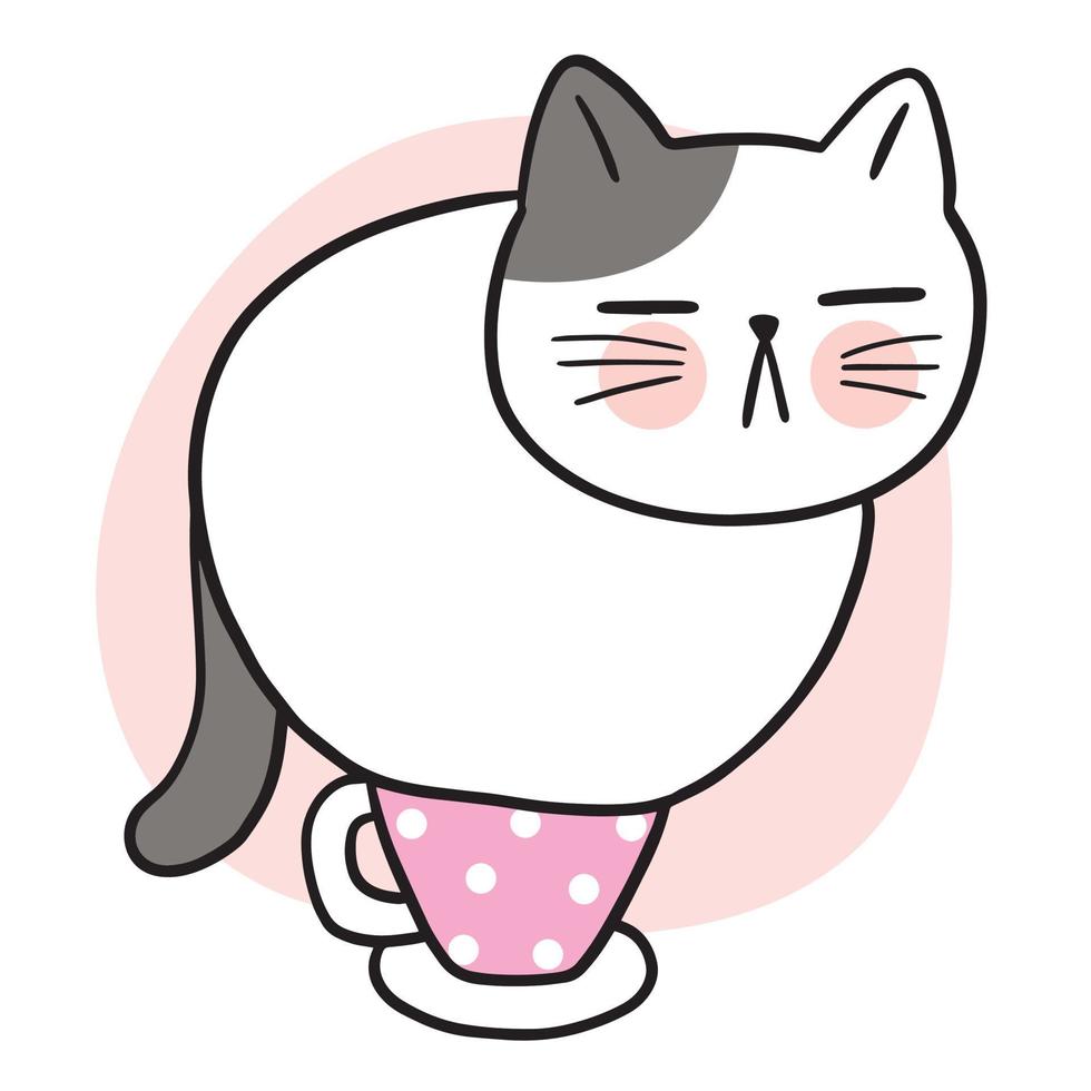Cartoon cute cat in cup coffee vector. vector