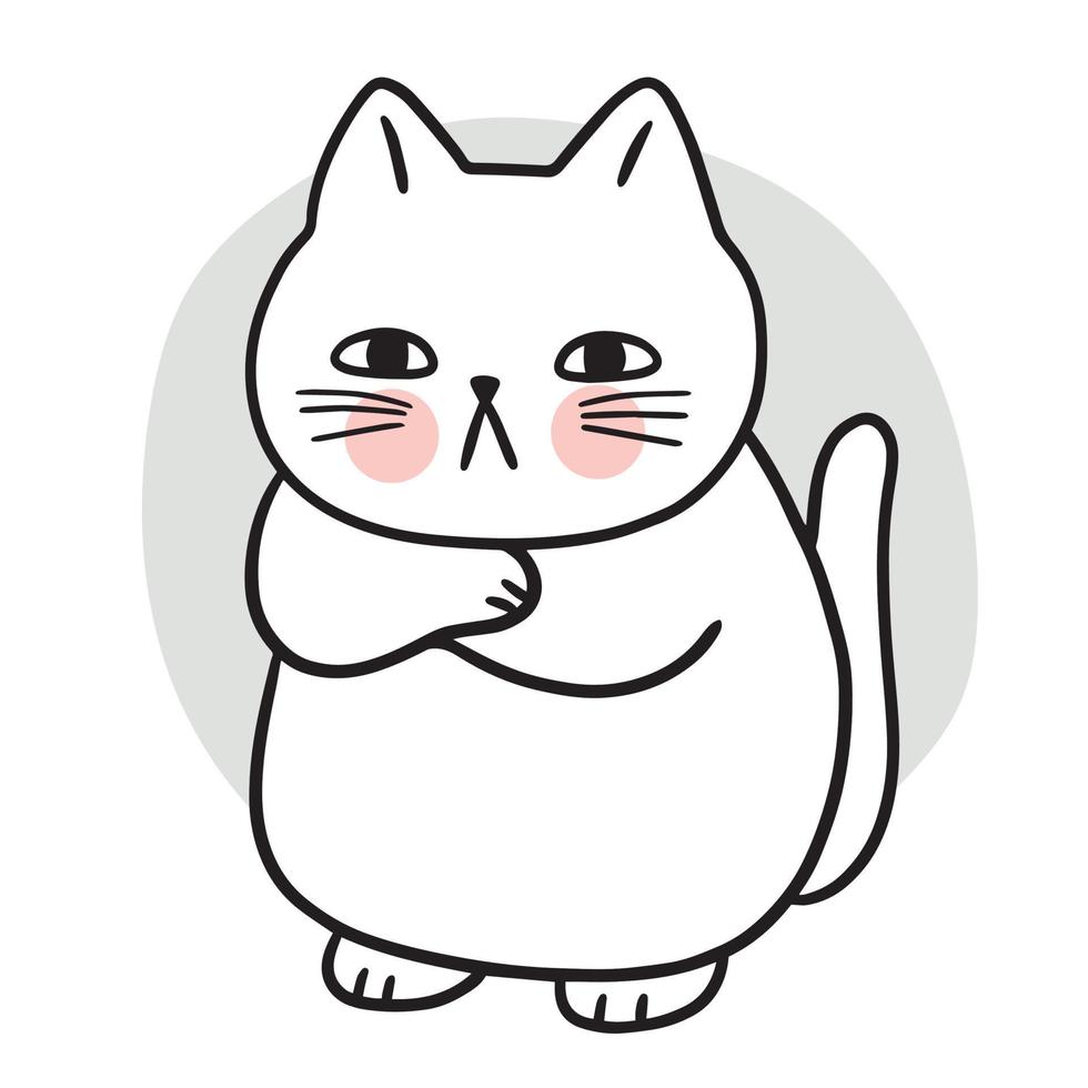 Cartoon cute white cat thinking vector. vector