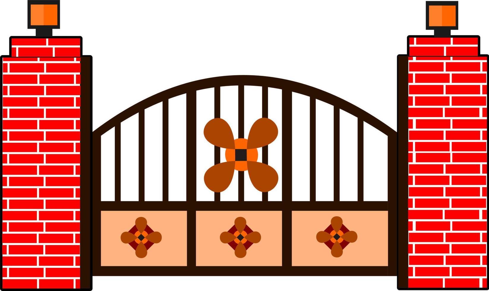 House gate wood gate with flower motif flat style vector good for element design