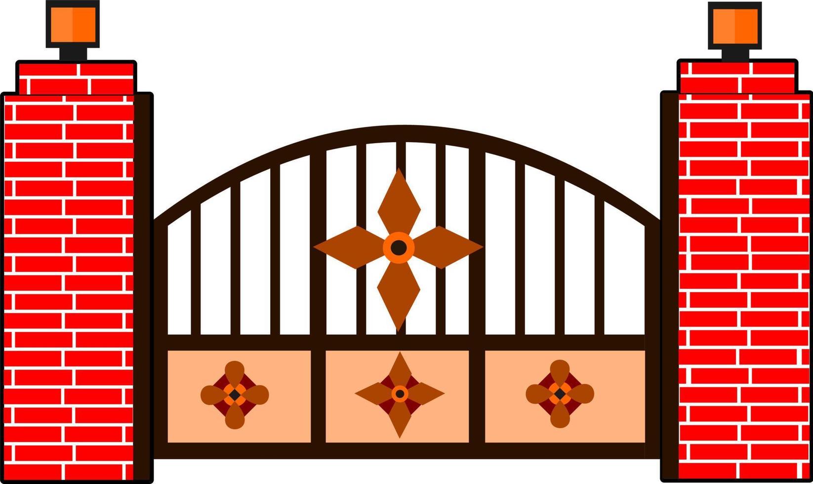 House gate wood gate with flower motif flat style vector good for element design