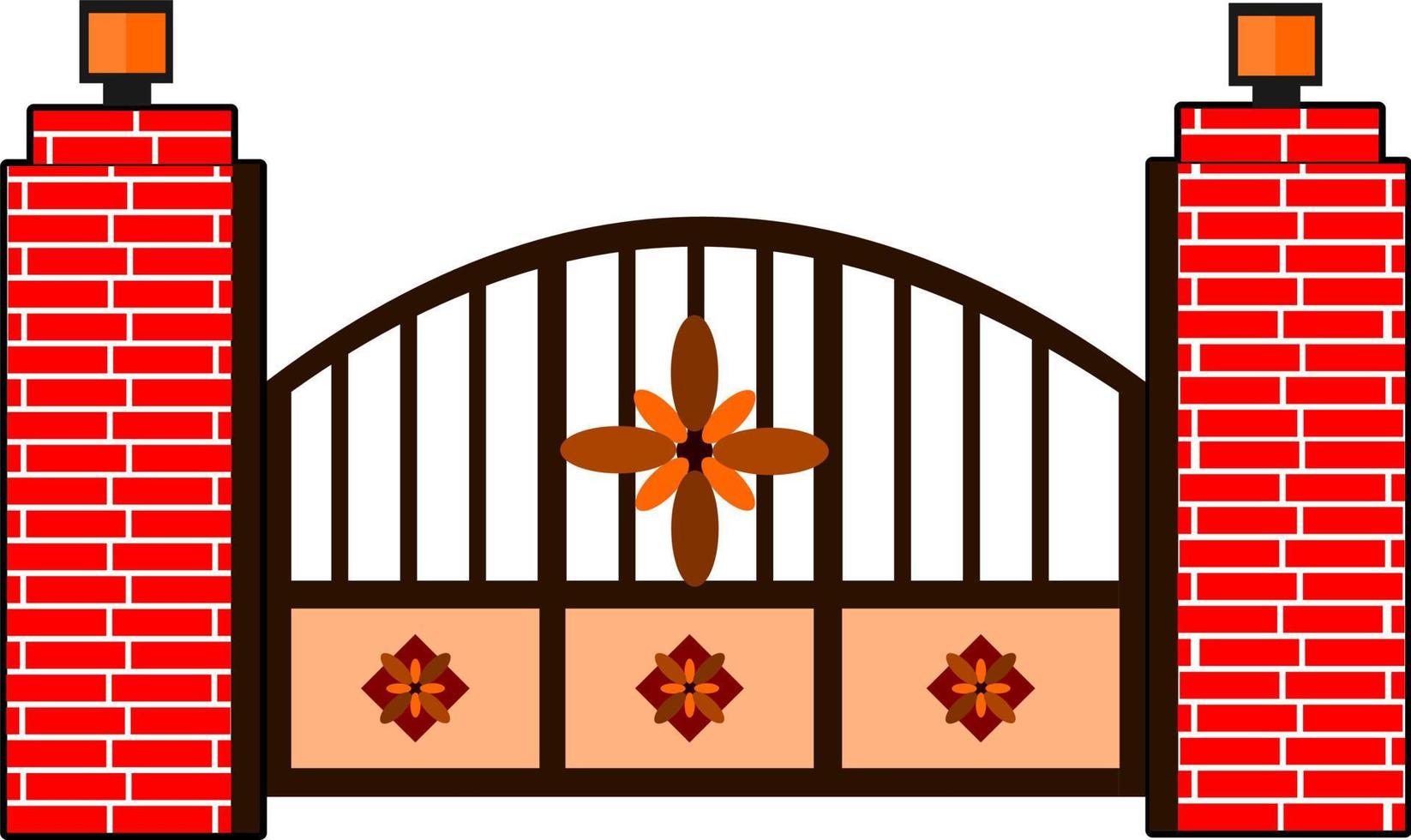 House gate wood gate with flower motif flat style vector good for element design