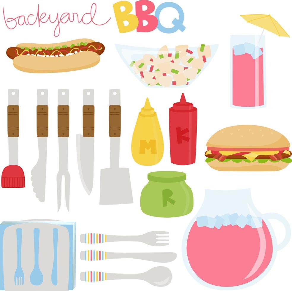 Backyard BBQ Party Food and Drink vector