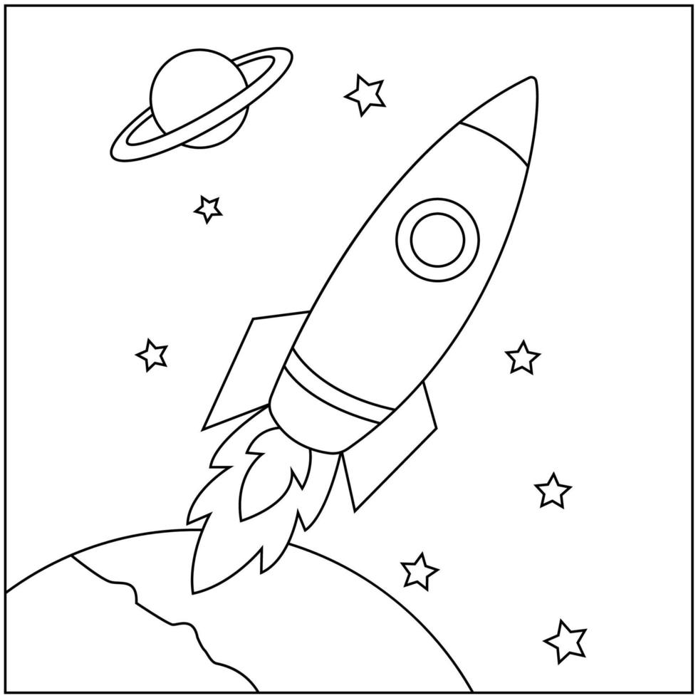 Space Star Rocket Coloring Page vector