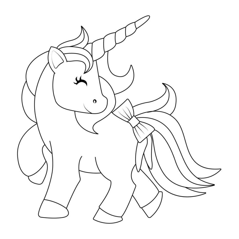 Cute Unicorn Coloring Page With Rainbow vector