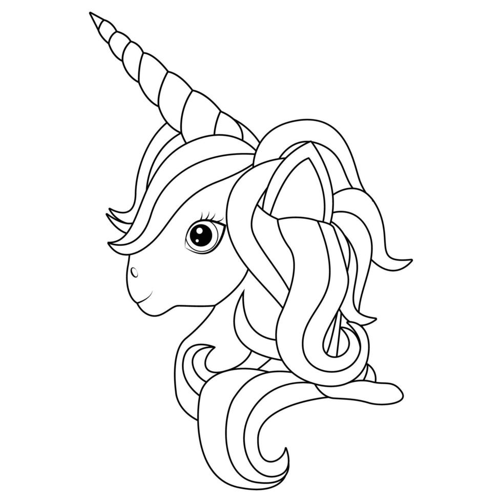 Cute Unicorn Coloring Page With Rainbow vector