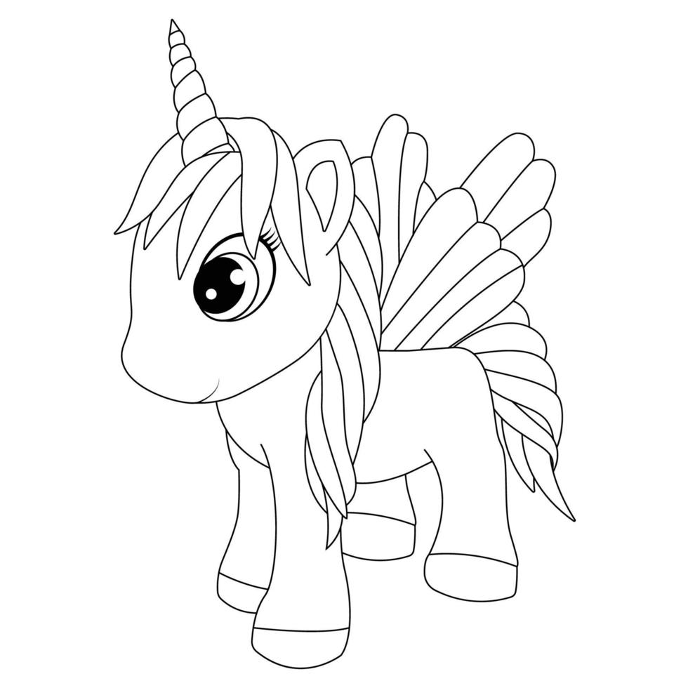 Cute Unicorn Coloring Page With Rainbow vector