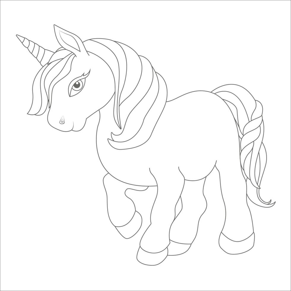 Cute Unicorn Coloring Book Page vector