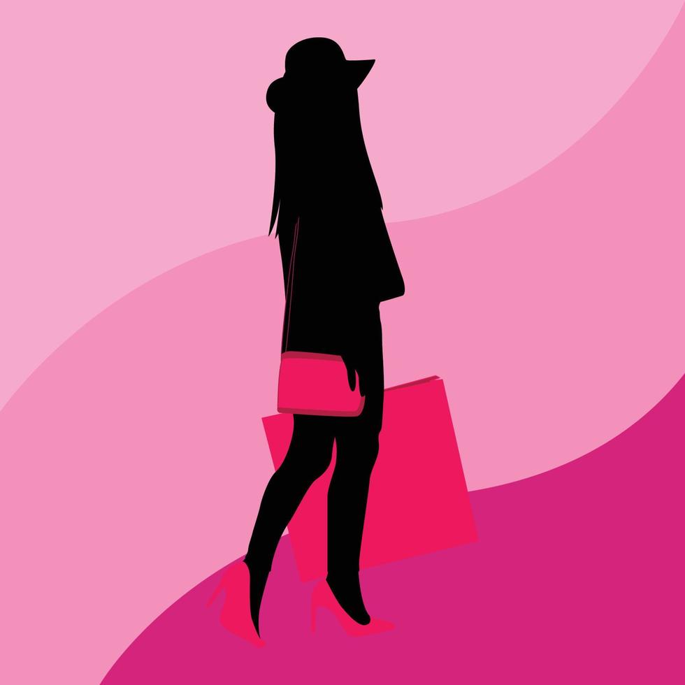 Silhouette of a woman with shopping bags vector