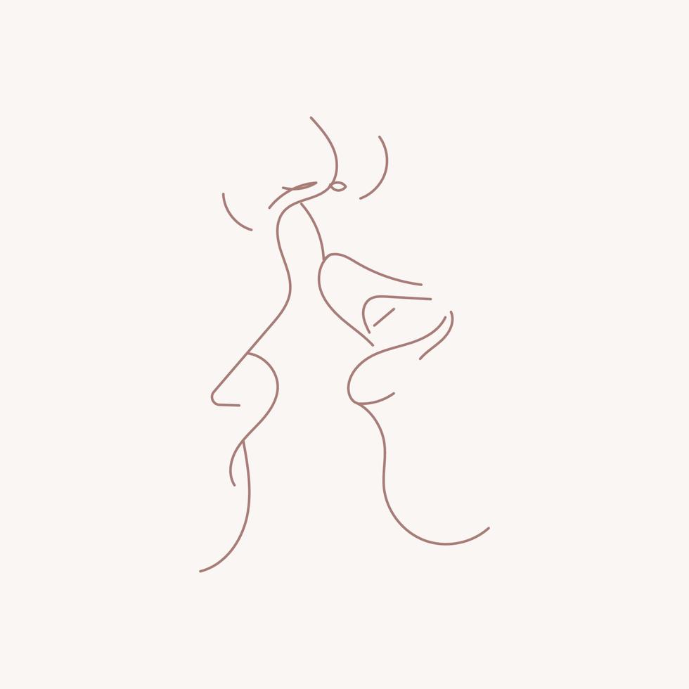 Continuous Line Art Drawing of Kissing in a Trendy Minimalist Style vector