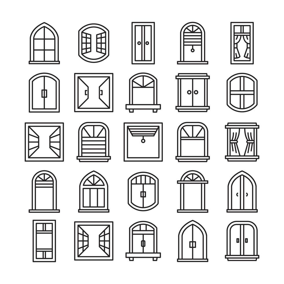 window frame line icons vector