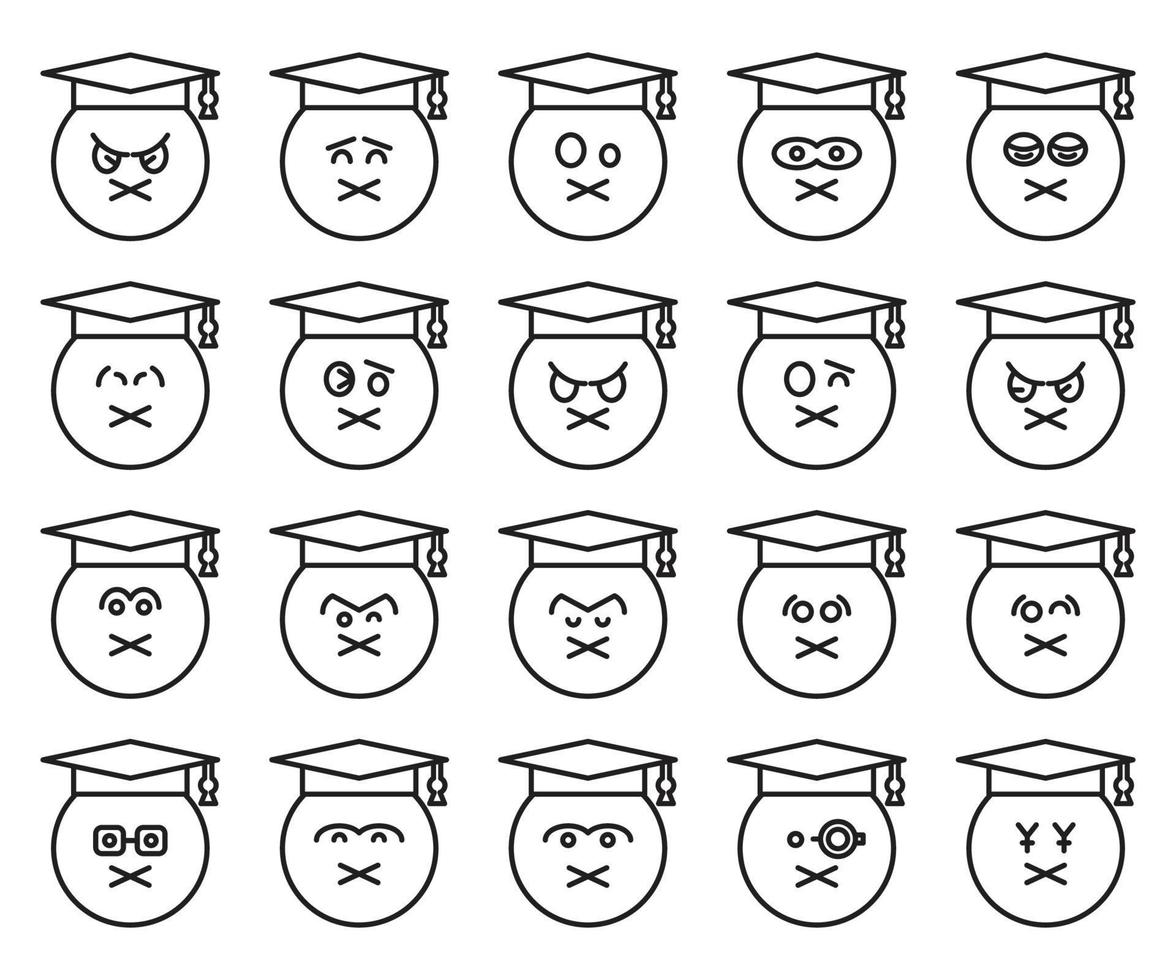 conjunto de emoticonos de estudiante mudo vector