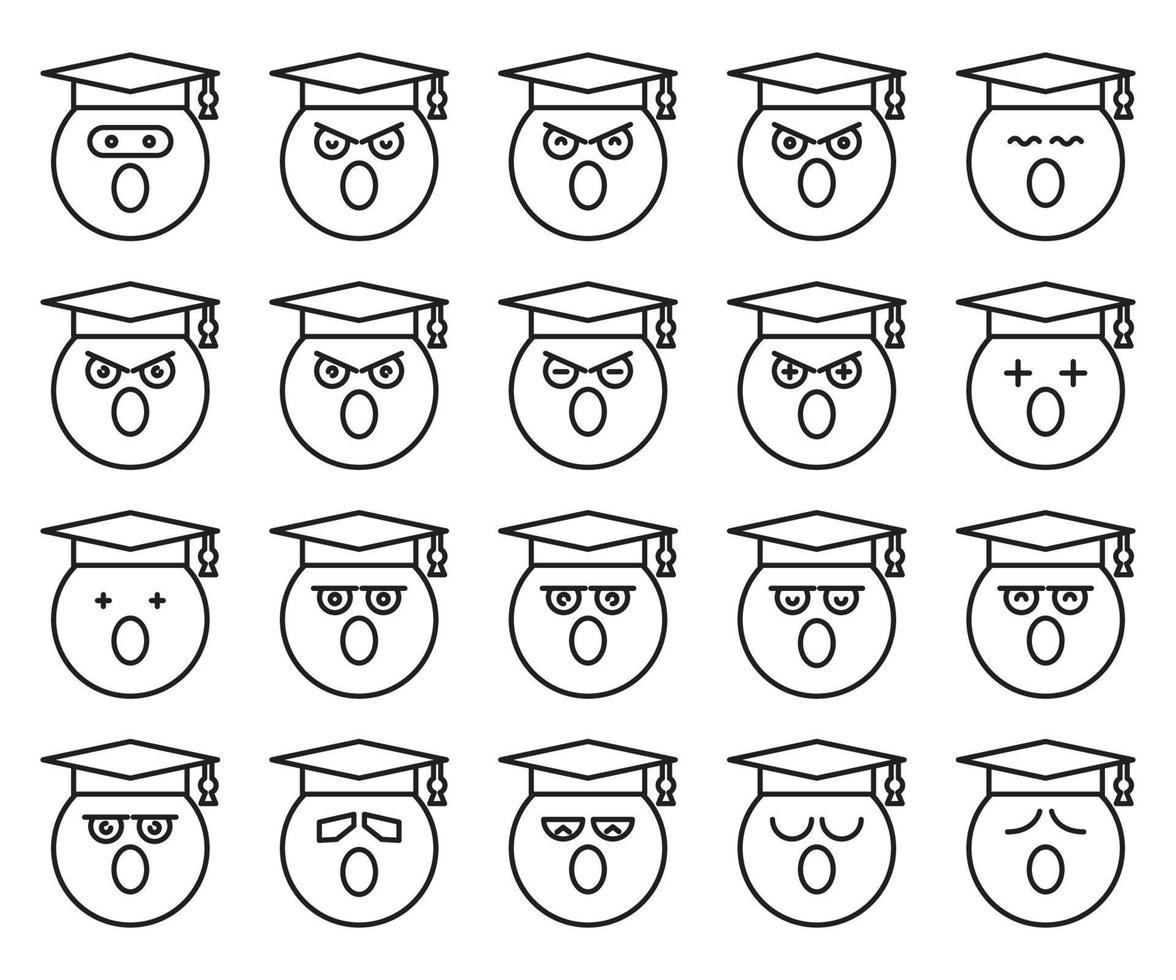 emoticones de estudiantes enojados y asombrados vector