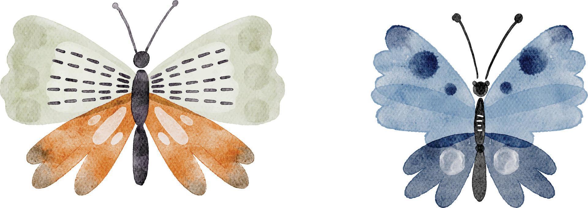 conjunto de mariposas multicolores abstractas, ilustración acuarela. vector