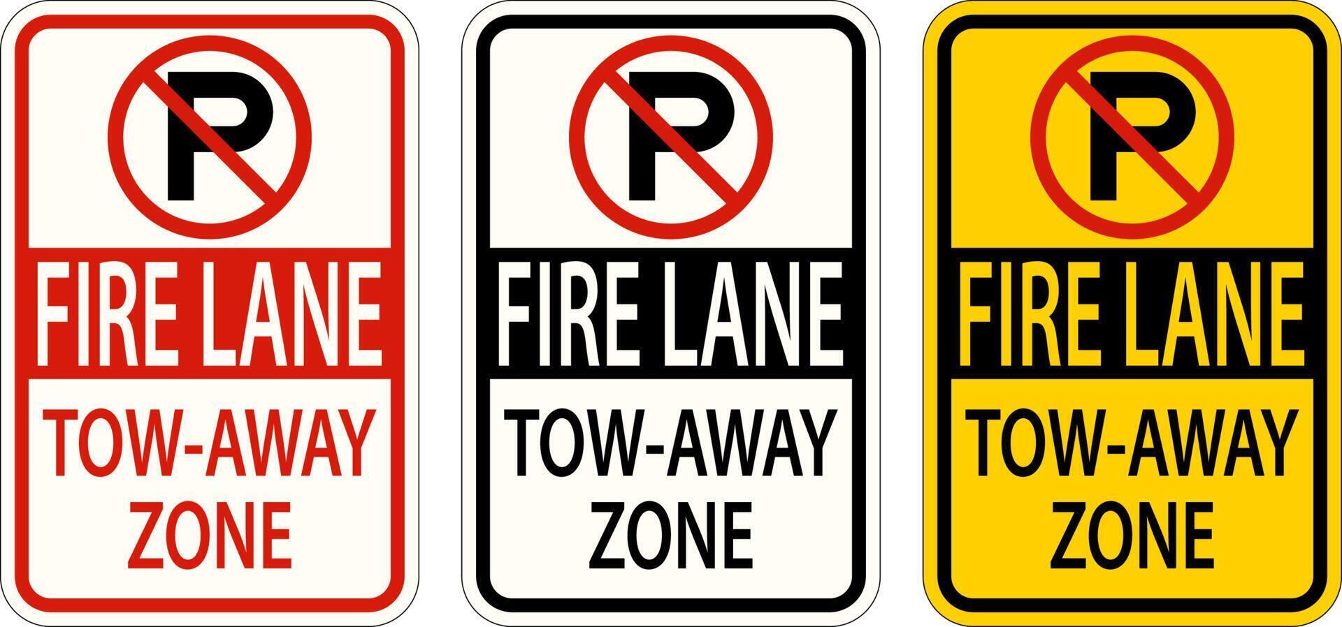 No Parking Fire Lane Tow Away Zone Sign On White Background vector