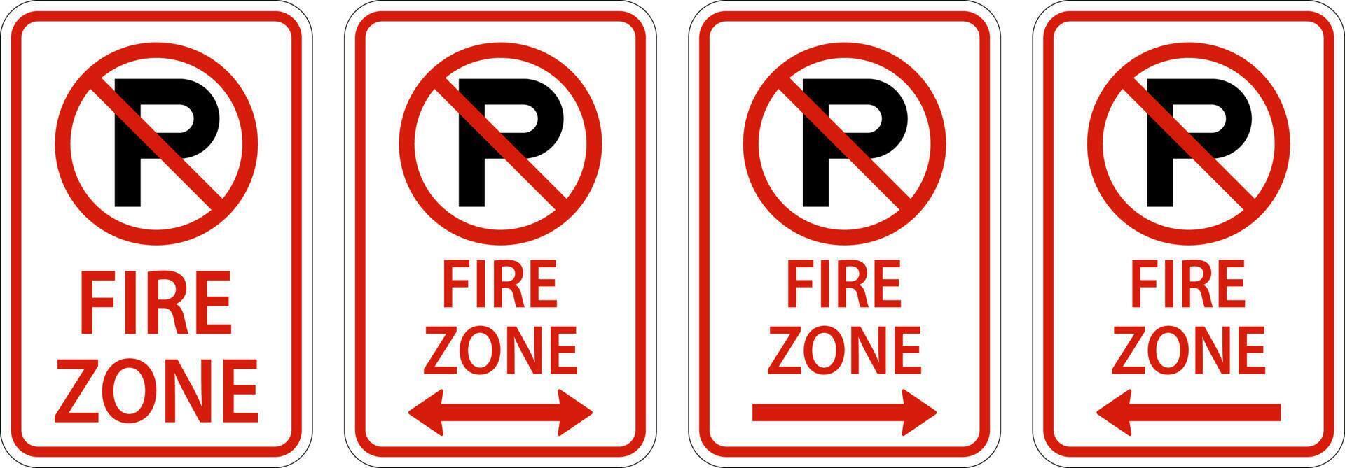 No Parking Fire Zone,Double Arrow,Right Arrow,Left Arrow Sign On White Background vector