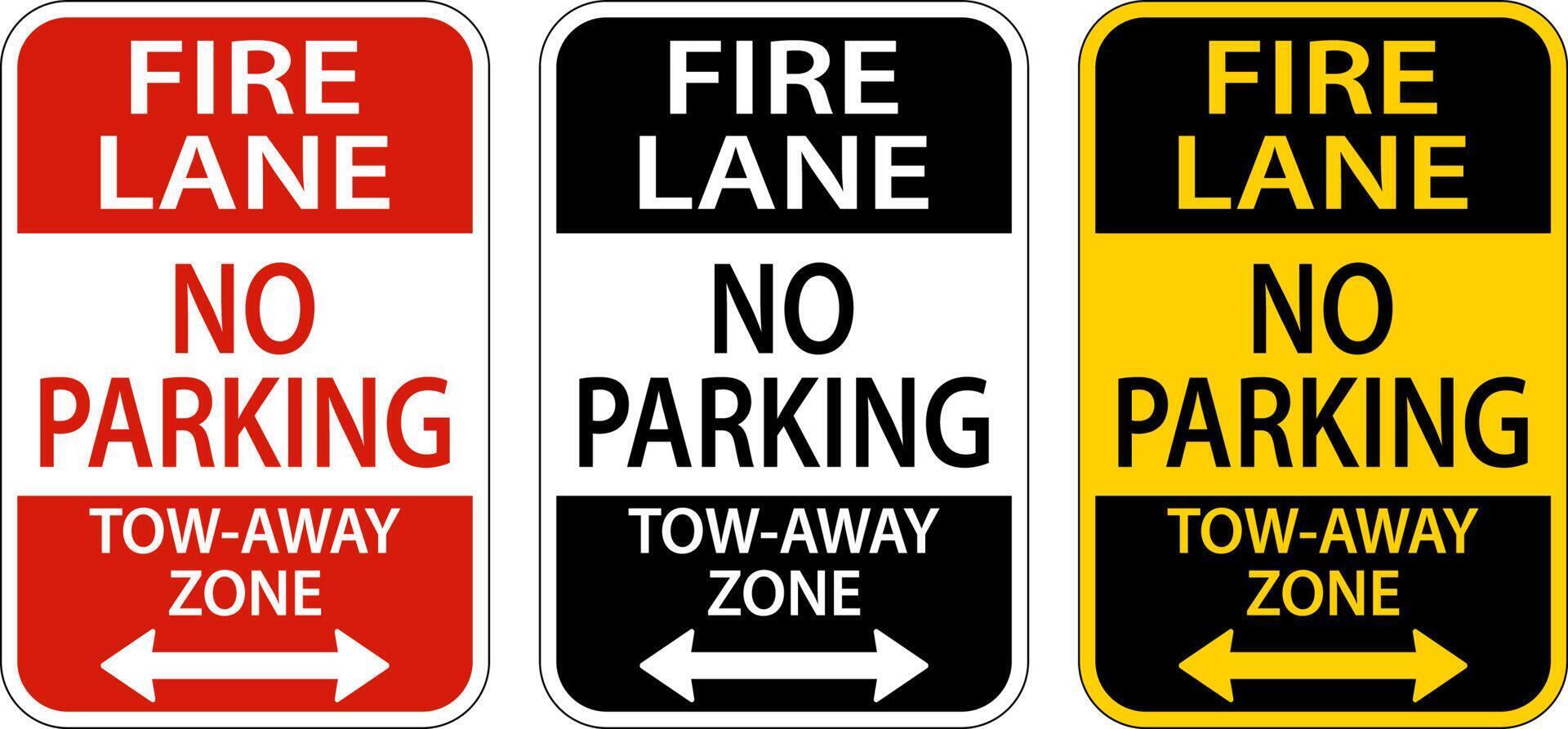 Fire Lane No Parking Tow Away Zone Sign On White Background vector