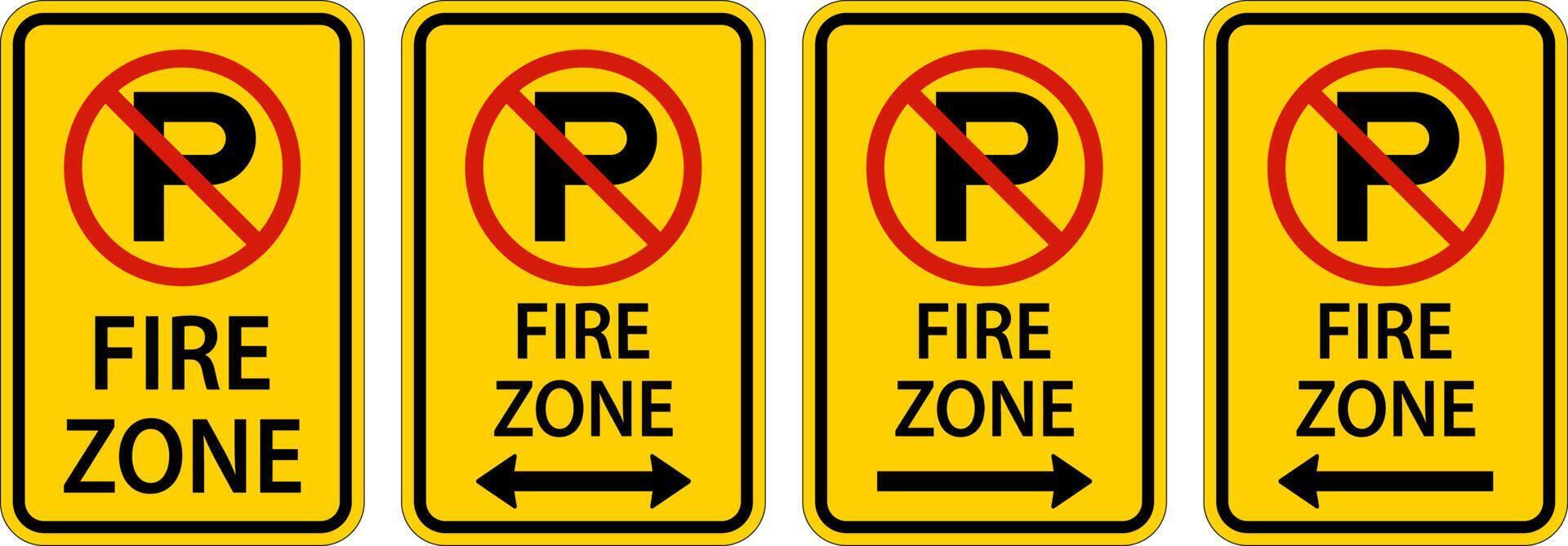 No Parking Fire Zone,Double Arrow,Right Arrow,Left Arrow Sign On White Background vector