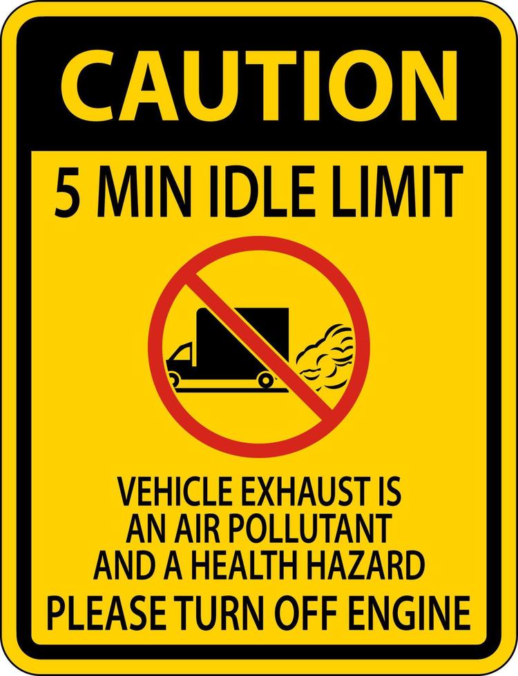 Caution 5 Min Idle Limit Sign On White Background vector