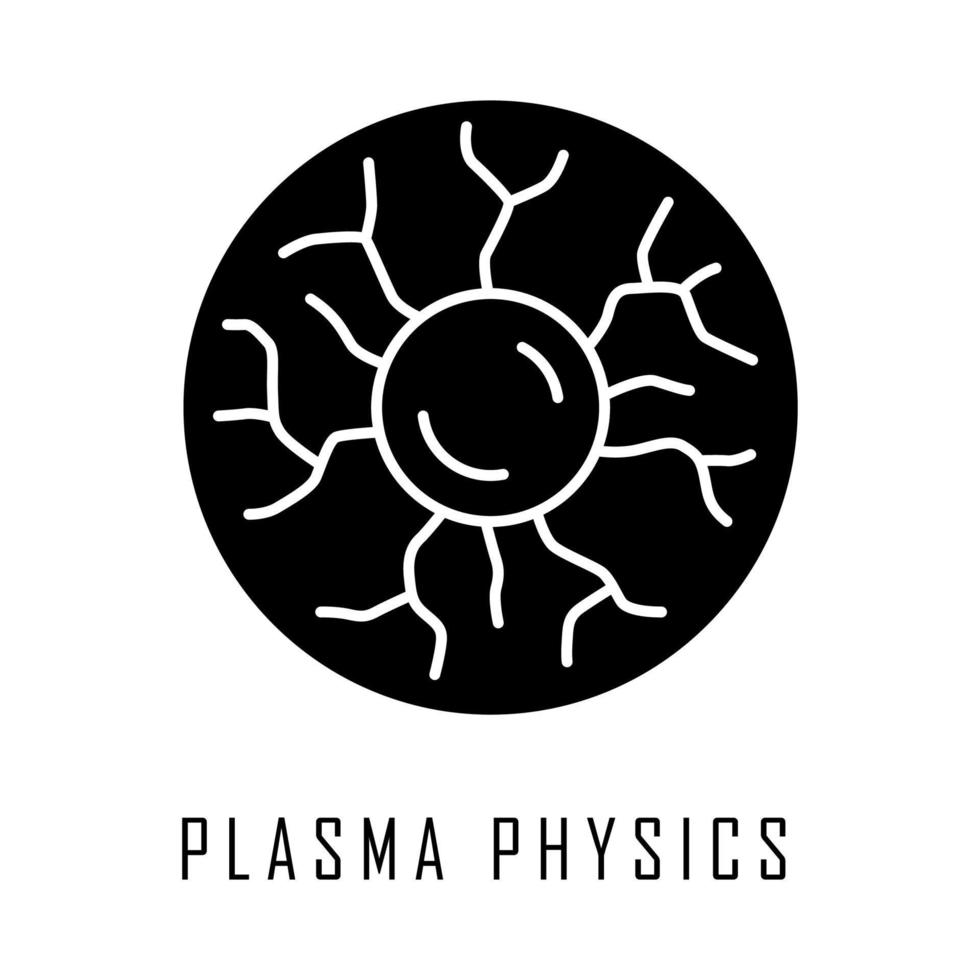 Plasma physics glyph icon. High energy state of matter. Astrophysical phenomena. Ionized gaseous substance. Nuclear fusion. Silhouette symbol. Negative space. Vector isolated illustration
