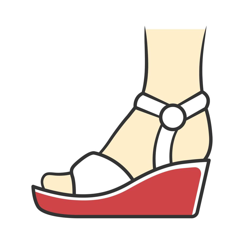 Wedges white color icon. Woman stylish footwear design. Female casual shoes, summer sandals with platform heel side view. Fashionable and trendy clothing accessory. Isolated vector illustration