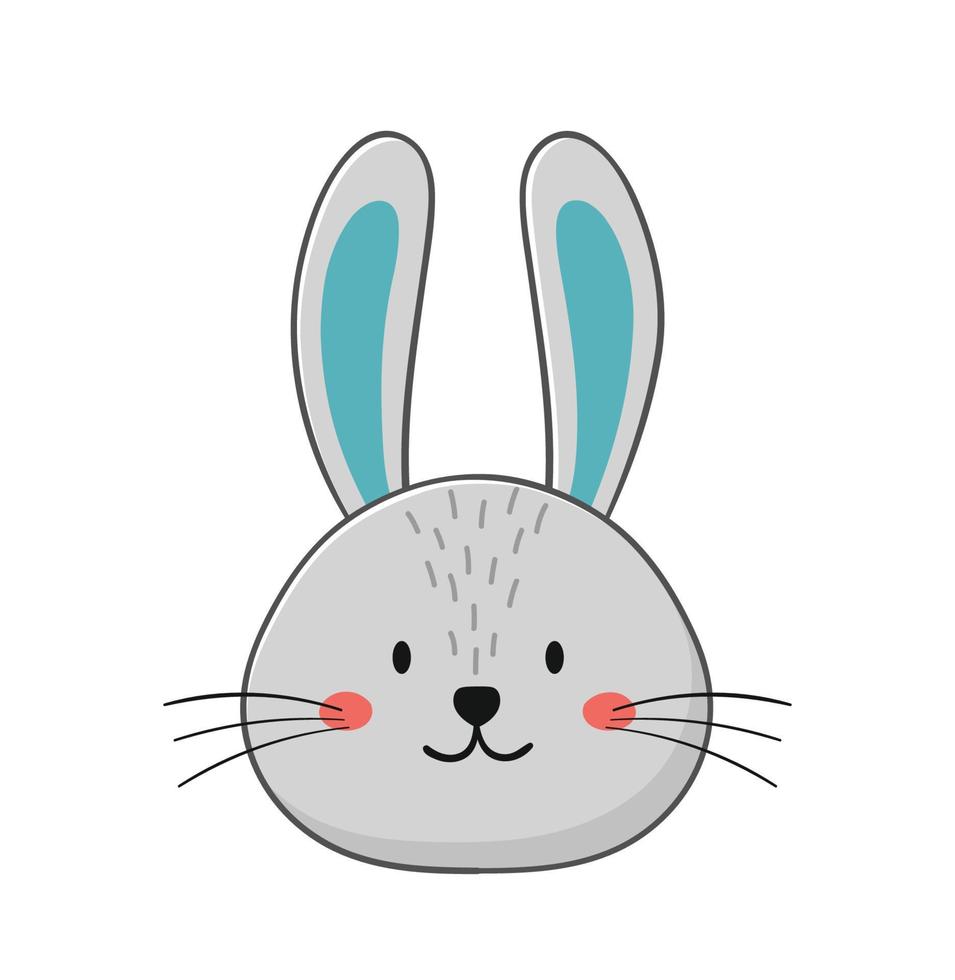Cute rabbit face. Symbol of Easter. Little bunny in hand drawn style.  Vector illustration. 7487425 Vector Art at Vecteezy