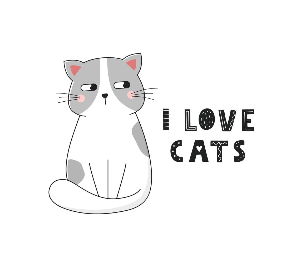 Cute cat with text I love cats. Poster design. Vector illustration. 7487433 Vector Art at Vecteezy