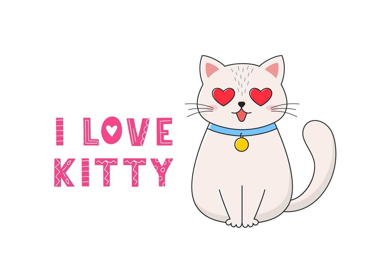 Cute cat with text I love kitty. Poster, tshirt design. Vector illustration. 7487439 Vector Art