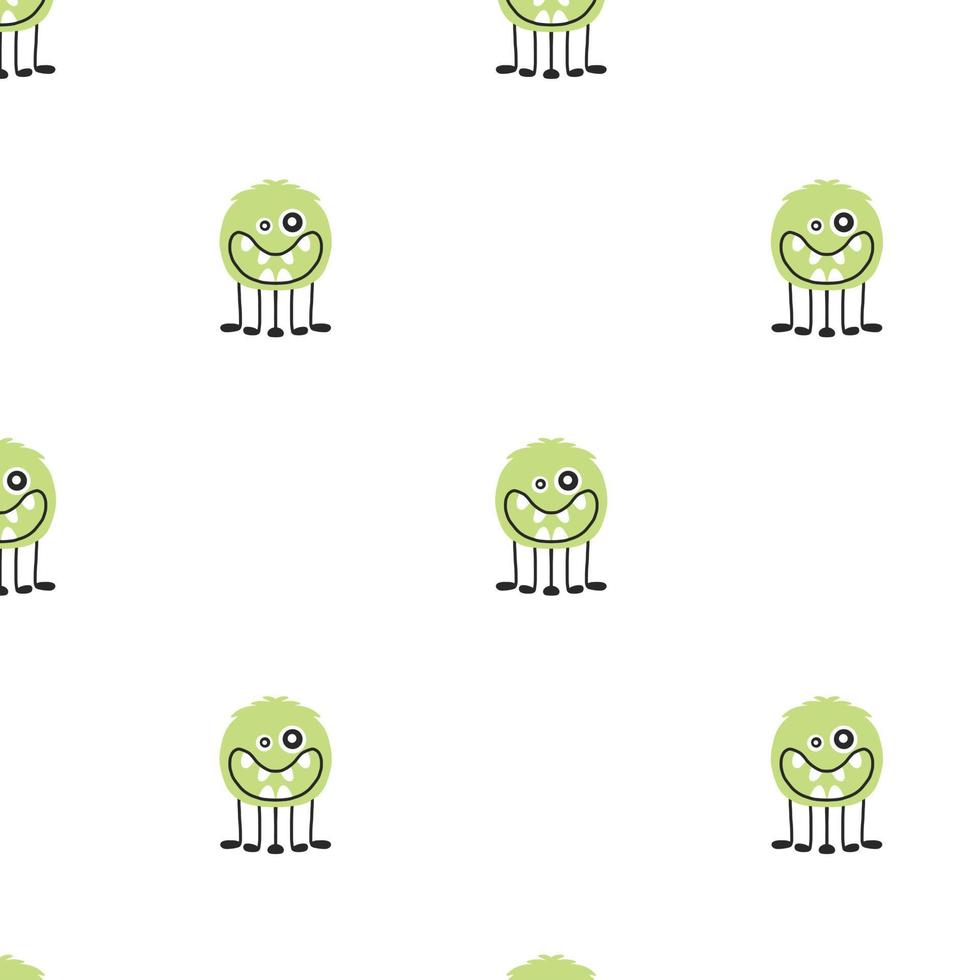 Monster Halloween pattern. Cute cartoon characters in simple hand-drawn Scandinavian style. Vector childish funny doodle illustration. Baby clothes, textiles, fabric, wallpaper,paper