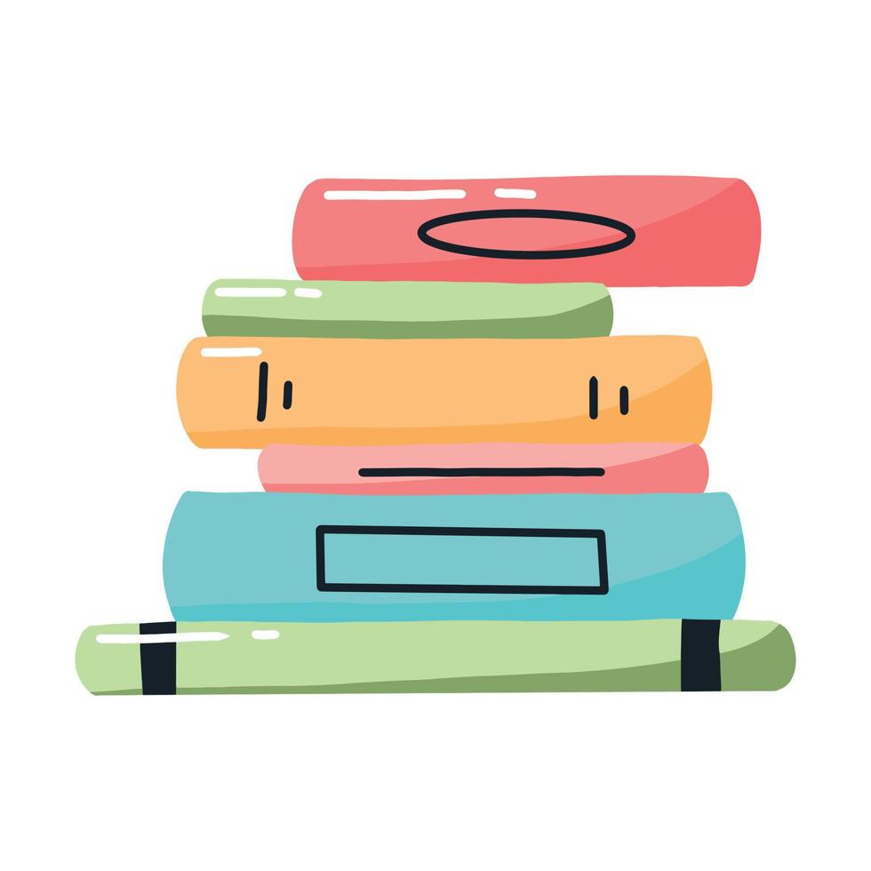 pila de libros en estilo de dibujos animados. una pila de libros, libros de texto, blocs de notas para leer. ilustración vectorial vector