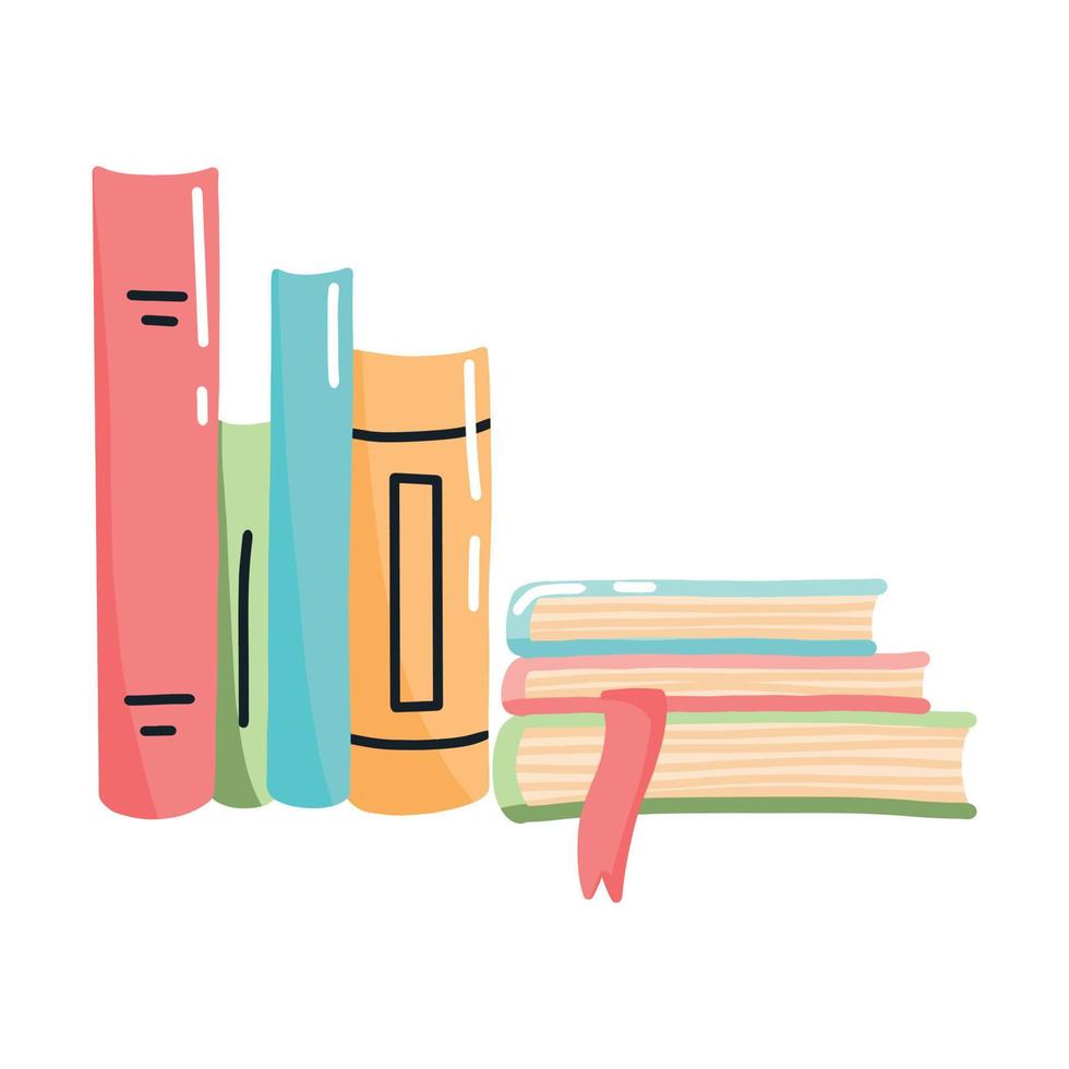 pila de libros en estilo de dibujos animados. una pila de libros, libros de texto, blocs de notas para leer. ilustración vectorial vector