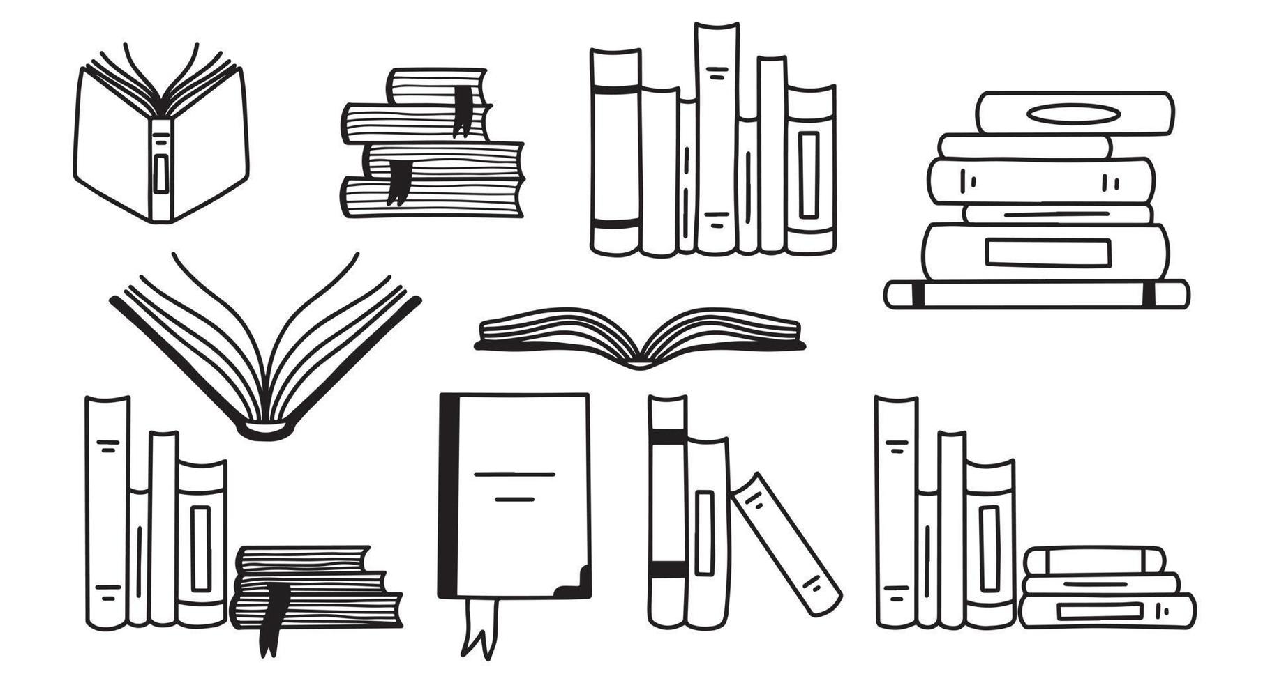 Set of Books in doodle style. Stacks of Books. World Book Day. Vector illustration.