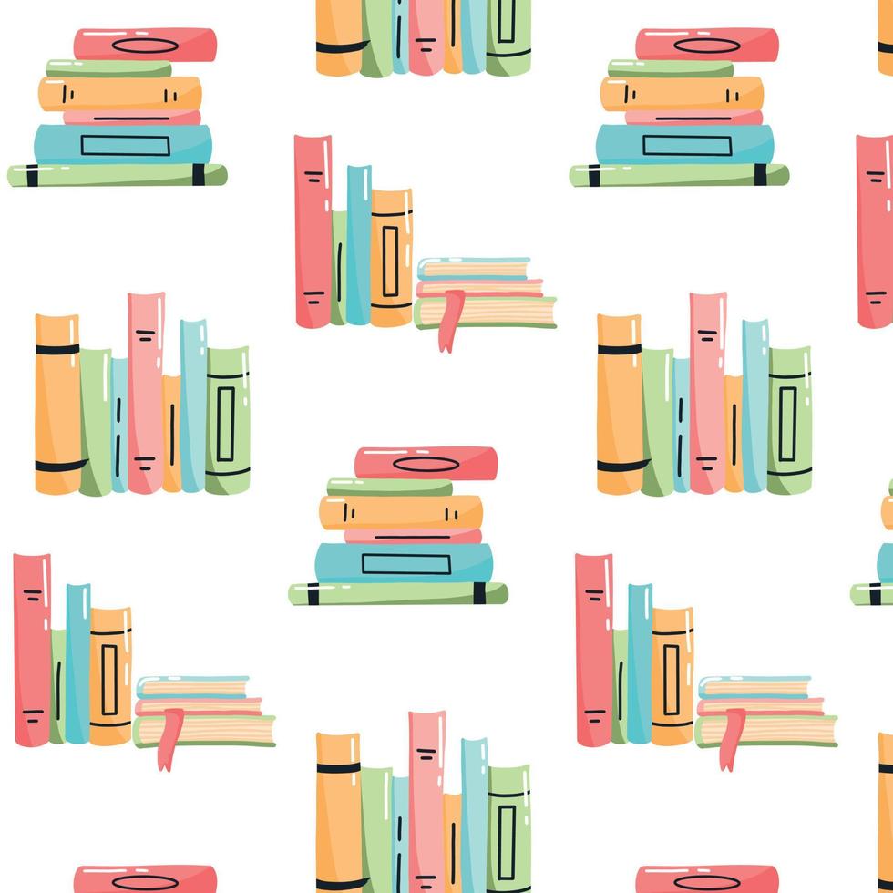 sin fisuras con pilas de libros en estilo de dibujos animados. patrón con libros. ilustración vectorial vector