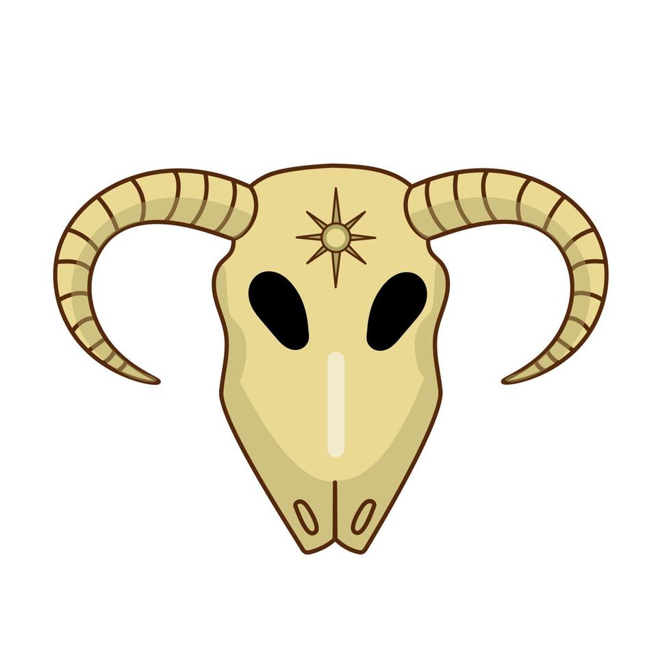 Drawing of a ram's skull. Vector flat illustration. Magic and Halloween illustration.