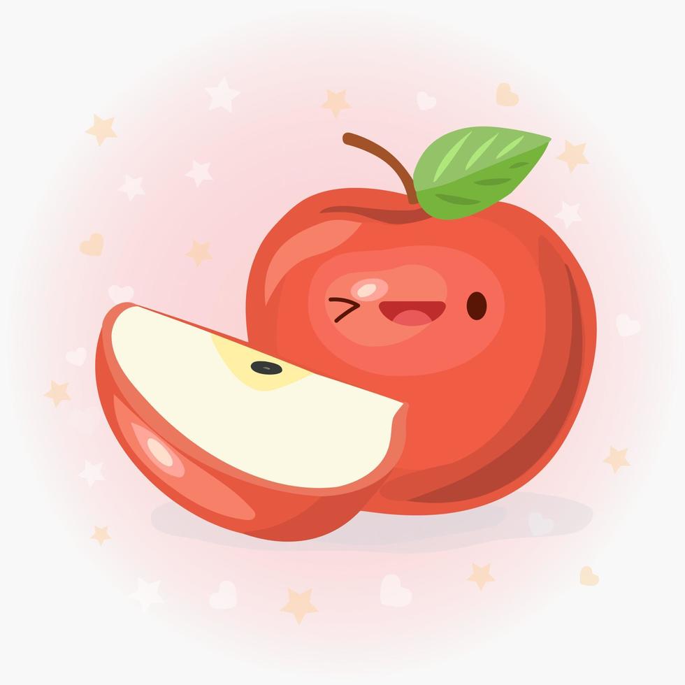 Cute apple  vector icon illustration. Apple sticker cartoon logo. Food icon concept.  Flat cartoon style suitable for web landing page, banner, sticker, background. Kawaii apple.