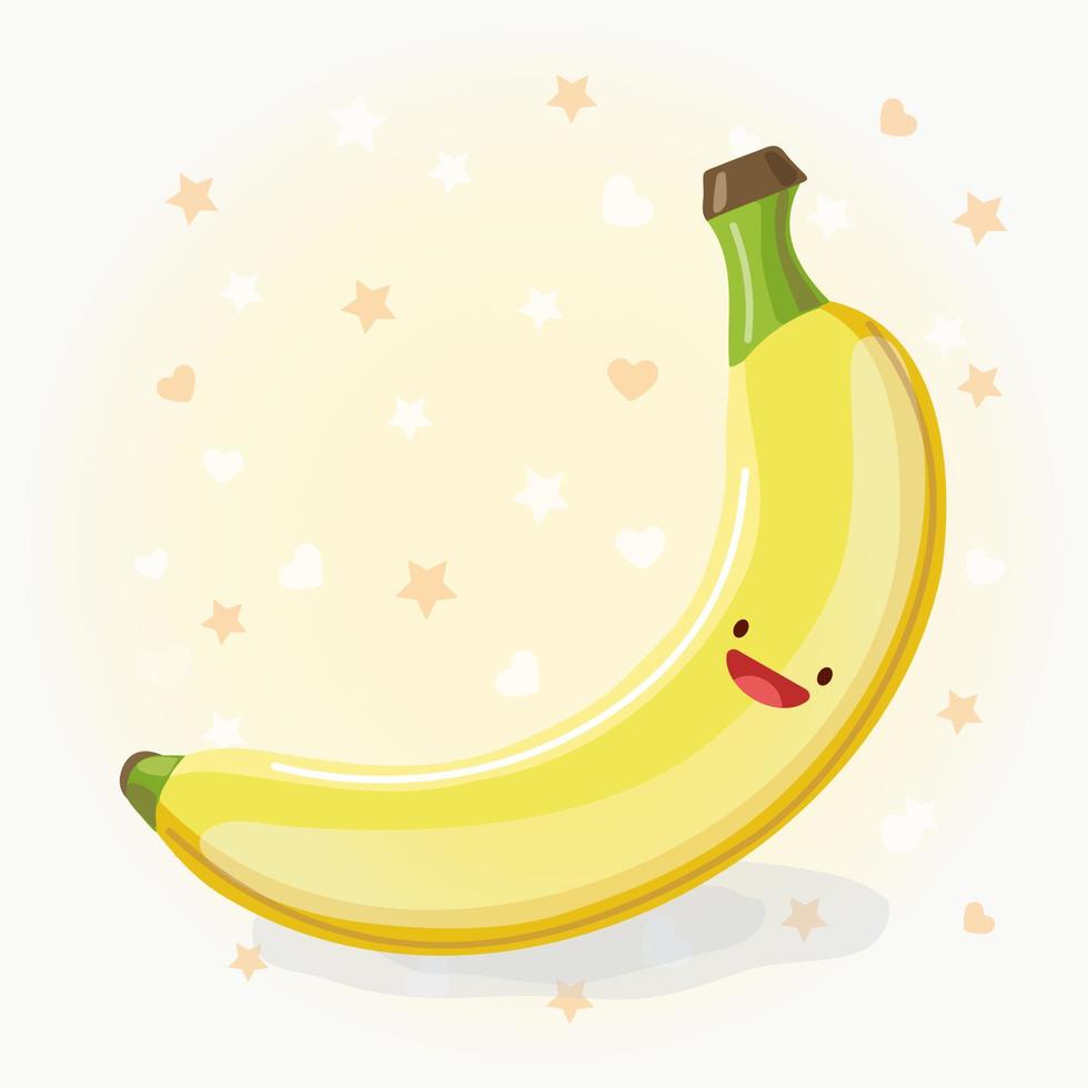 Cute banana  vector icon illustration. Banana sticker cartoon logo. Food icon concept.  Flat cartoon style suitable for web landing page, banner, sticker, background. Kawaii banana.