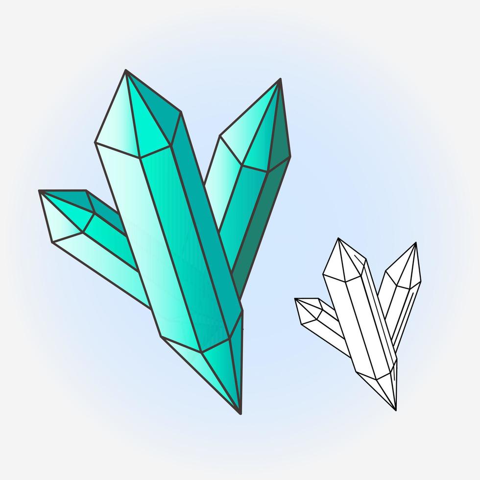 Drawing of crystals, minerals. Vector flat illustration.  Icon, sticker.  Nature, magic.  Coloring page.